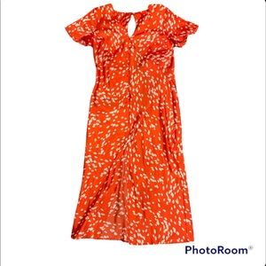 TOPSHOP Red Polka Dot Midi Dress